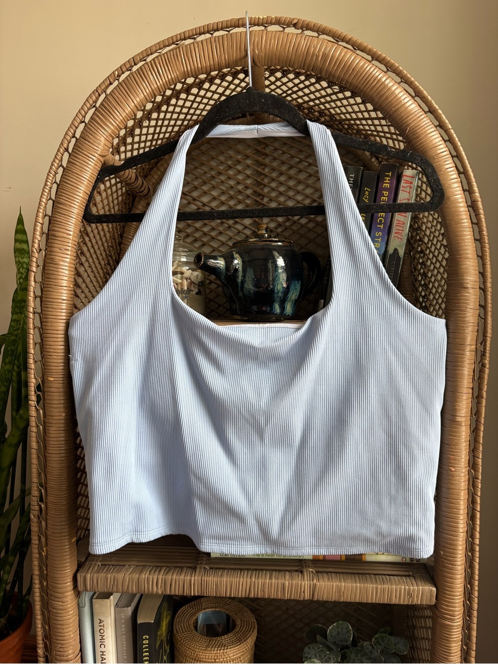 Abercrombie & Fitch Light Blue Ribbed Halter Crop Top